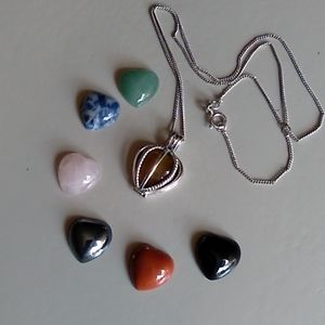 Silver Heart Interchangeable Stones Necklace